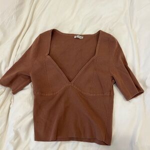 Free People Brown V-Neck Ribbed Women's Top